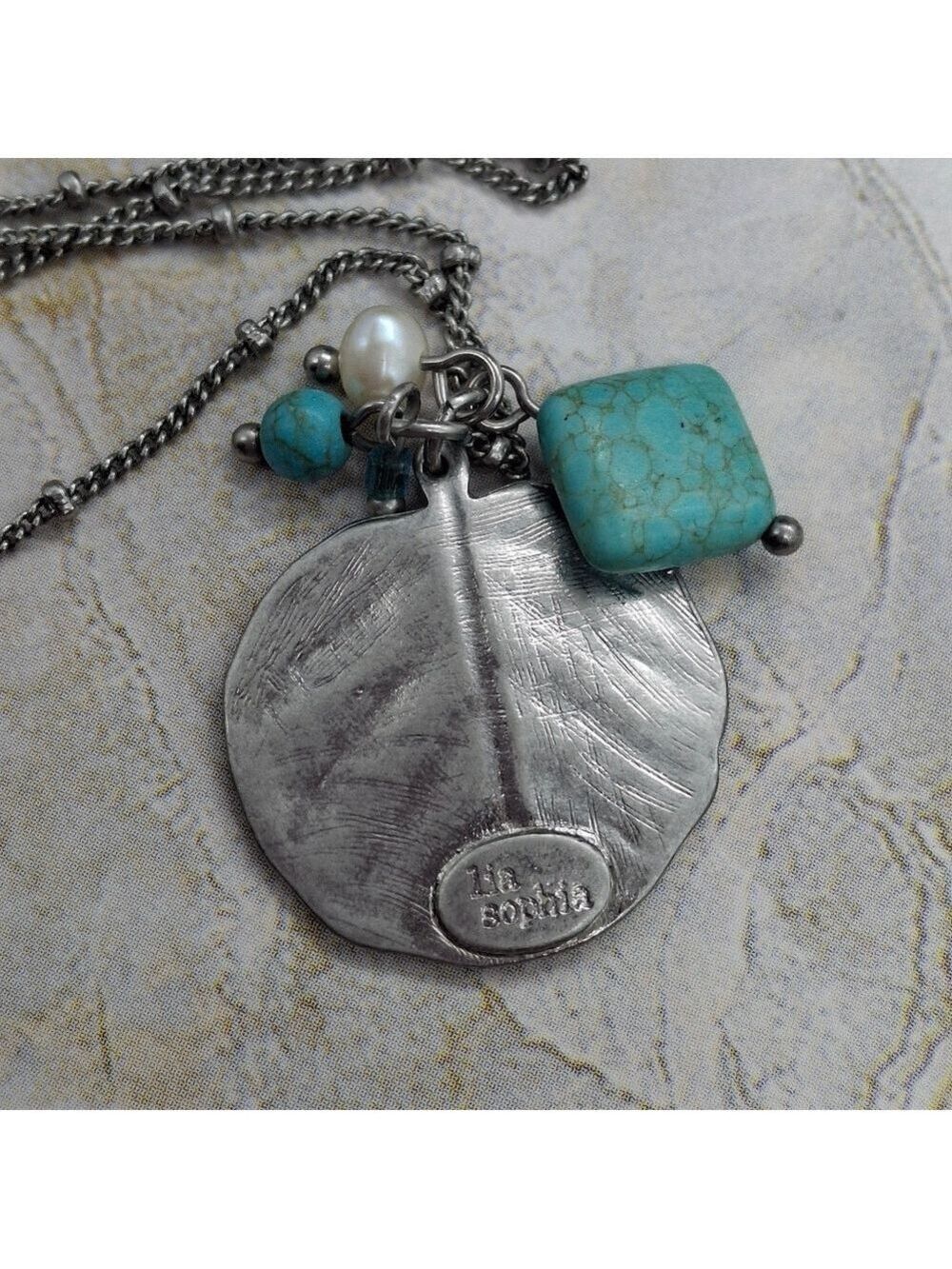 Lia Sophia Silver, Turquoise, and Pearl Pendant Necklace 18" - Picture 3 of 6